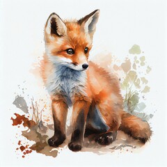 Obraz premium Cute little baby fox. watercolor-style. AI Generated