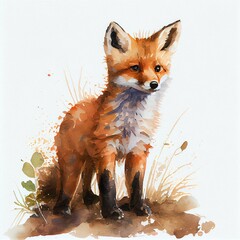Obraz premium Cute baby fox. watercolor style. AI Generated