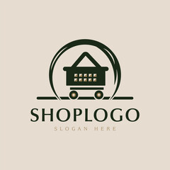 Shop logo template vector illustration design. Shopping cart icon concept.