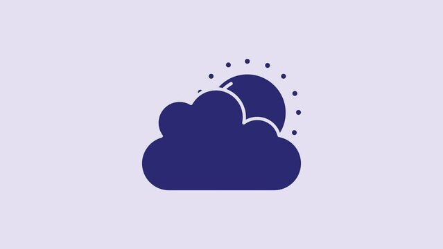 Blue Sun and cloud weather icon isolated on purple background. 4K Video motion graphic animation