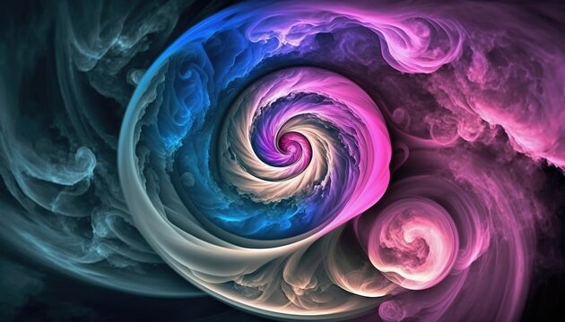  a colorful swirl of smoke and water on a black background with a blue and pink swirl in the center of the image and the center of the image.  generative ai