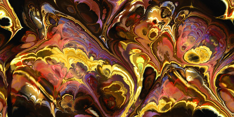  dramatic, flowing marbling in yellow orange black seamless tile repeat pattern