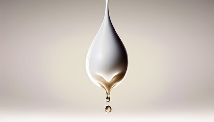  a drop of liquid is being dropped from a white vase on a gray background with a light reflection on the floor and a light reflection on the wall.  generative ai