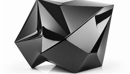  a black object is shown on a white surface with a reflection of the object in it's glass surface and the object is shaped like a cube.  generative ai