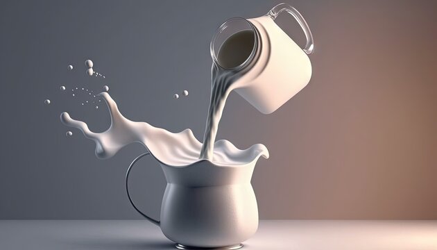  a jug of milk is pouring into a jug of milk with a splash of milk on the side of the jug and a splash of milk on the top of the jug.  generative ai