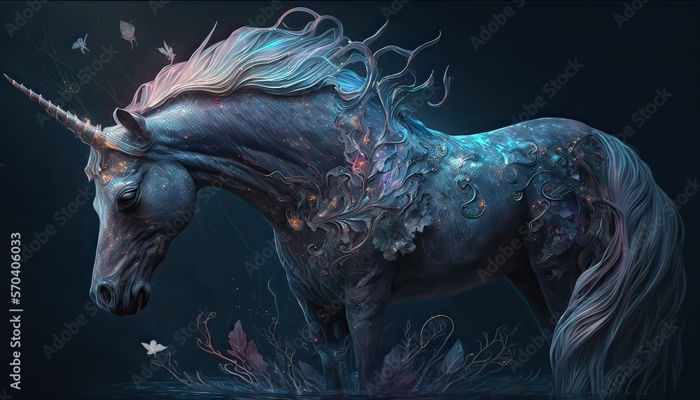 Sticker mystic unicorn grants wishes to pure of heart. illustration fantasy by generative ia - Stickers
