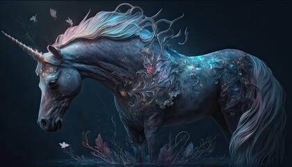 Mystic unicorn grants wishes to pure of heart. Illustration fantasy by generative IA