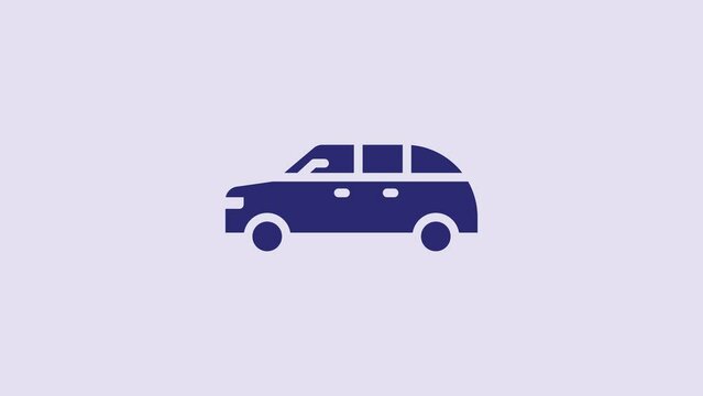 Blue Hatchback car icon isolated on purple background. 4K Video motion graphic animation