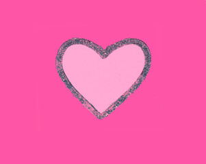 Pink heart space for love on pink Valentines background, Valentine day love. Flat lay concept.