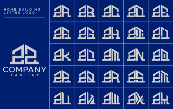 Minimalist line building home initial letter Z ZZ logo design set
