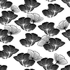 Monochrome seamless pattern poppies graphic. vector illustration
