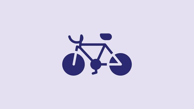 Blue Bicycle icon isolated on purple background. Bike race. Extreme sport. Sport equipment. 4K Video motion graphic animation