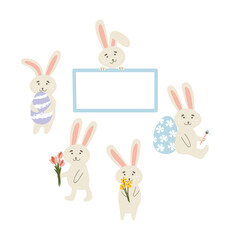 Easter bunny set vector illustration, cute hand drawn bunnies