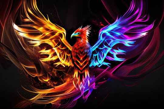 Beautiful phoenix with spectrum colors - AI Generated