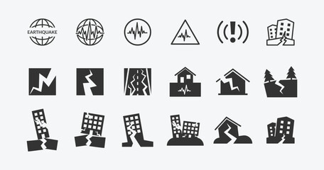 Earthquake icon set in flat style. natural disaster, destruction icon vector illustration. Symbol for your web site design, logo, app, UI. Vector illustration, EPS