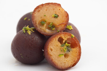 Traditional Ball Shaped Mithai Kala Jamun Or Dark Black Gulab Jamun Made Of Khova, Paneer, Cottage Cheese, Milk Solid, Khoya, Mawa, Cardamom, Mava, Kesar, Kewra Rose Water Dipped In Sugar Syrup Chasni