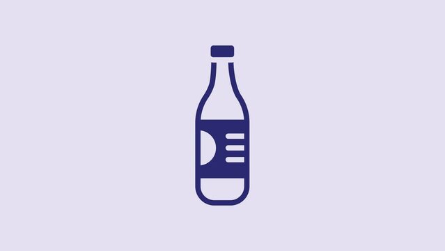 Blue Bottle of water icon isolated on purple background. Soda aqua drink sign. 4K Video motion graphic animation