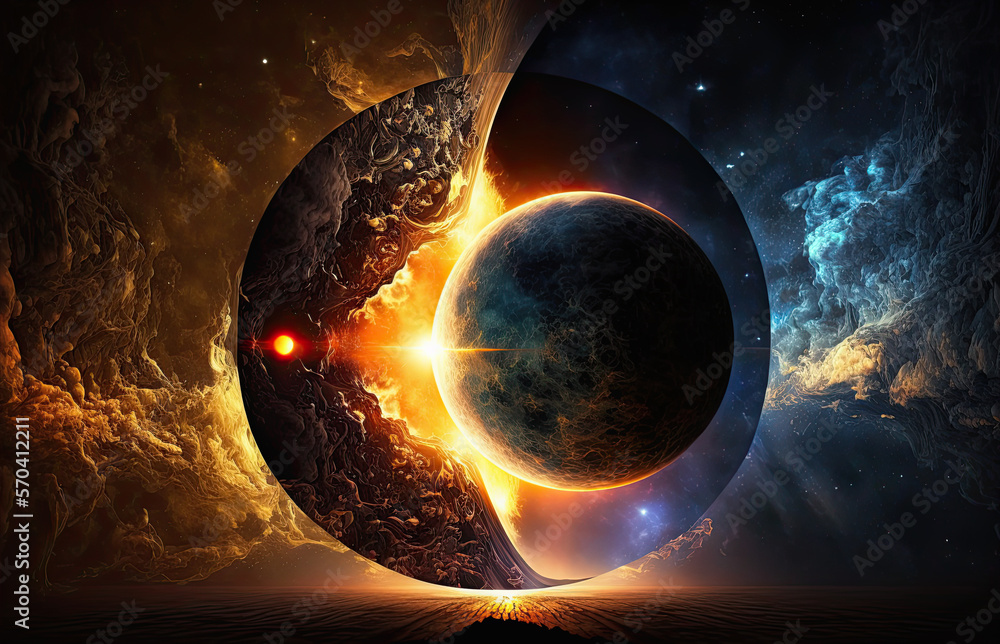 Wall mural fantastic birth of a new planet in the universe with stars in space. generative ai