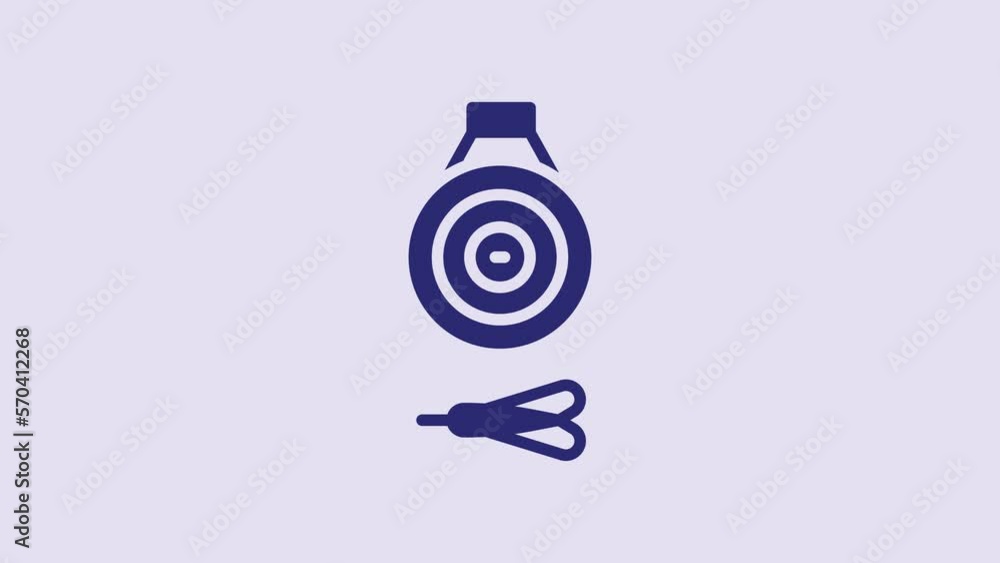 Poster blue classic dart board and arrow icon isolated on purple background. dartboard sign. game concept. 