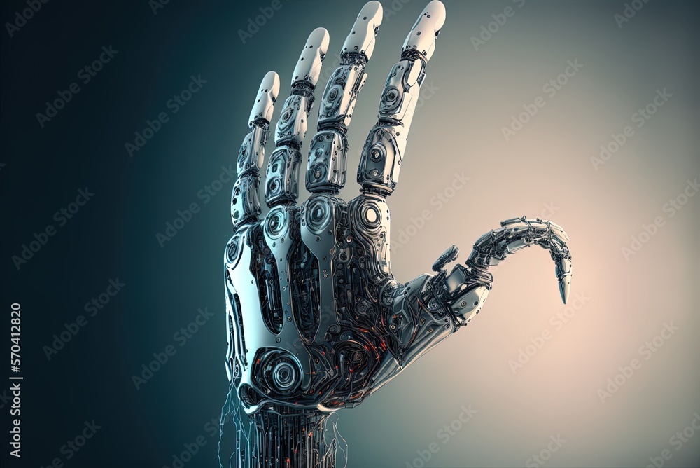 Poster background of a robot hand showcasing technology generative ai