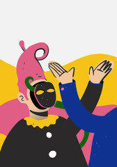 Abstract image of people. Background and pallets. Color. Printing.  Cover and packaging.