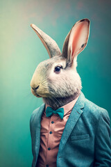 Easter bunny wearing a suit. Generative AI.