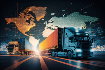 Trucks with cargo. Created with generative Ai technology - obrazy, fototapety, plakaty
