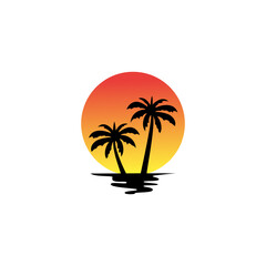 Fototapeta na wymiar coconut tree and sunset vector illustration for icon,symbol or logo. beach logo. sunset icon 