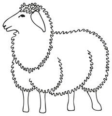 Cute outline sheep illustration single element, hand drawn witn fineliner. Black line design isolated on transparent background for the cattle logo.  Lamb emblem mascot concept for cattle icon.