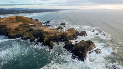 Poster Drone Aerial Yaquina Head Lighthouse Newport Oregon Coast Sunset Photo 8 © David G. Rigg
