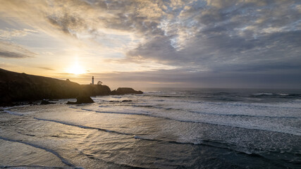 Drone Aerial Yaquina Head Lighthouse Newport Oregon Coast Sunset Photo 3