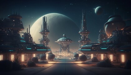 city ​​of the future on another planet, night city in another galaxy, future