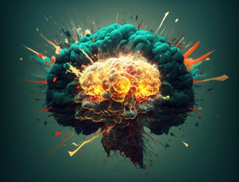 Human brain exploding on a solid background. mind blown concept. AI generative