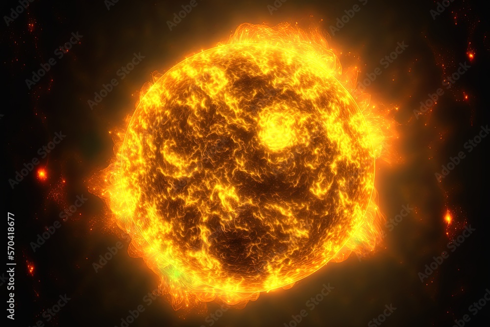 Poster solar map simulation with plasma that's based on actual data the cosmos and a star that flames gener