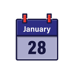 January 28, Calendar icon. Day, month. Meeting appointment time. Event schedule date. Flat vector illustration.