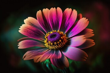 Obraz premium Colorful pink flower on dark background