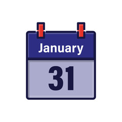 January 31, Calendar icon. Day, month. Meeting appointment time. Event schedule date. Flat vector illustration.