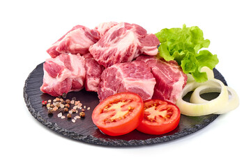 Raw pork sh?ulder steaks, isolated on white background. High resolution image.