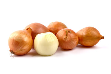 Fresh onion bulbs, isolated on white background. High resolution image.