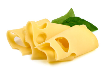 Maasdam cheese, isolated on white background.