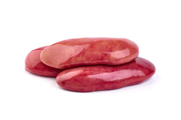 Raw pork kidneys, offals, isolated on white background. High resolution image.