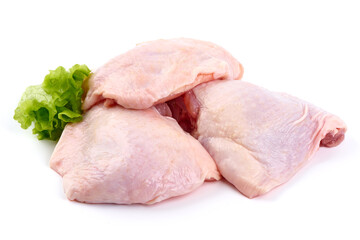 Raw chicken leg quarters, isolated on white background. High resolution image.