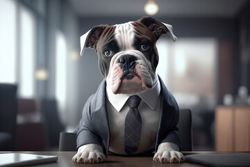 Portrait of an Puppy Dressed in a Formal Business Suit at The Office, Boss Puppy, Generative Ai
