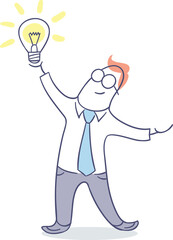 flat line character person figure of happy businessman with bright idea - PNG image with transparent background