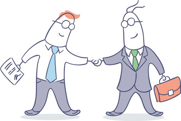 flat line character person figure of two businessmen shaking hands - PNG image with transparent background