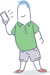 flat line character person figure of man with smart phone - PNG image with transparent background