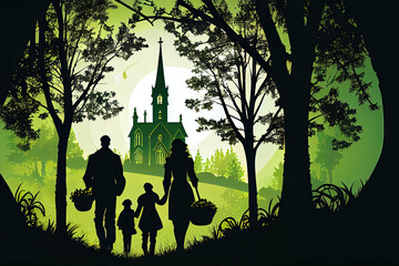 Family going to church on Easter, Generative AI