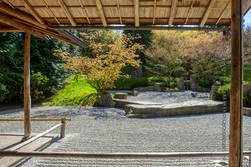 Dry (rock)  Japanese garden in Gardens of the World in Marzahn  (next to Berlin) in April 22.    Geometrically loosened earth