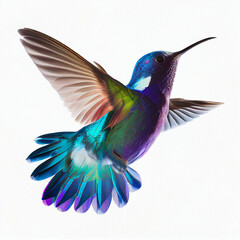Obraz premium Beautiful little bird hummingbird purple blue iridescent color isolated on white close-up