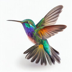 Fototapeta premium Beautiful little bird hummingbird purple blue iridescent color isolated on white close-up 
